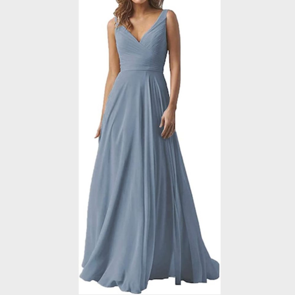 Dusty Blue Long A-Line Bridesmaids Dress